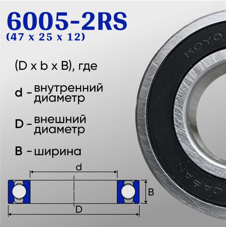 f109a6fb90e61f8b52b743aba0613134.jpg Подшипник KOYO 6005-2RS (6005rs/ 180105) размер 47*25*13